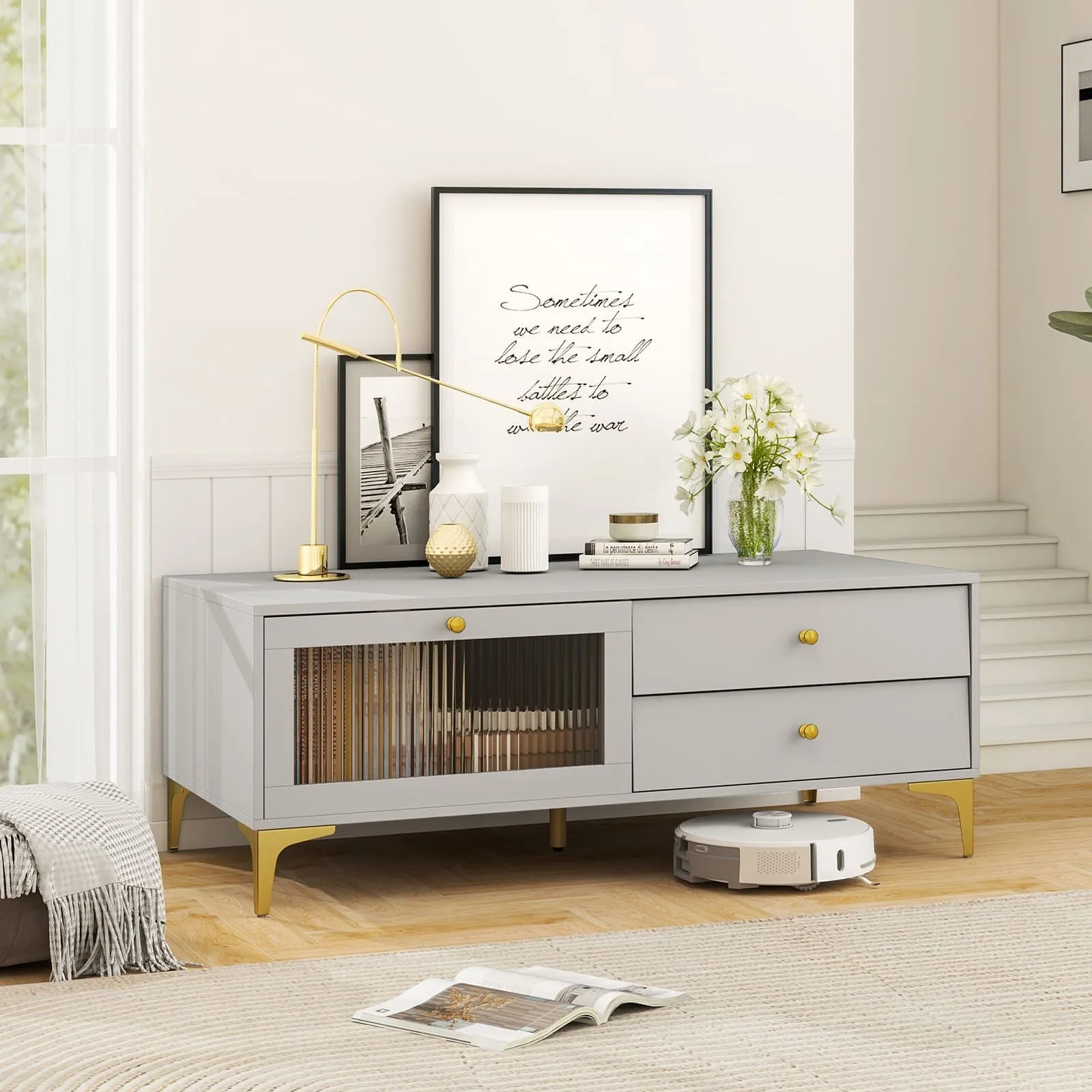Costway TV Stand for 55-Inch TV 120cm TV Console Cabinet in Grey 5