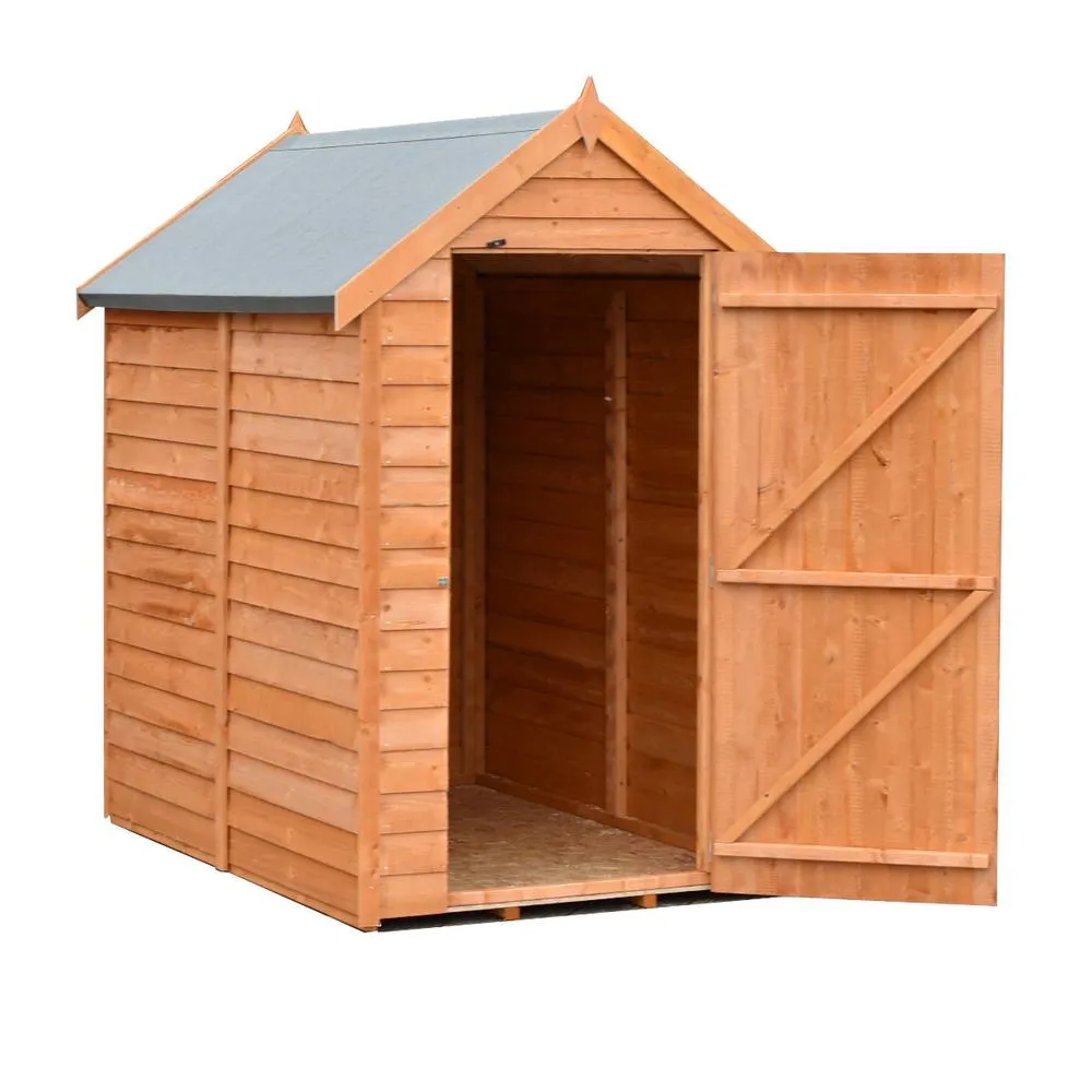 Shires Overlap 6 x 4 Feet Dip Treated Value Range Apex Shed Single Door in Brown