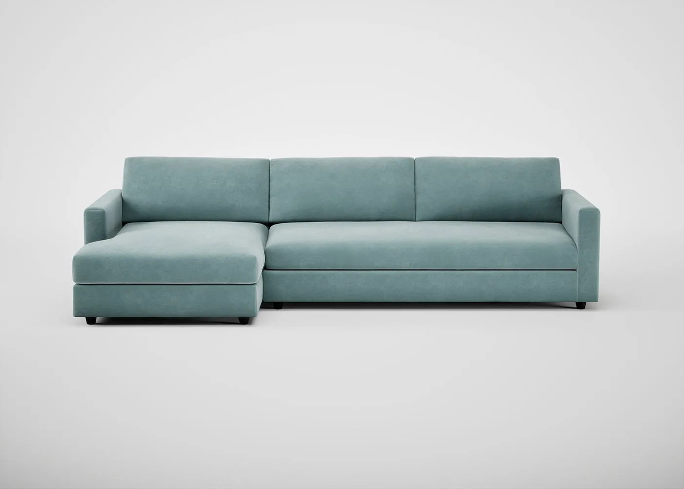Heal's Nimbus II Left Hand Facing 4 Seater Corner Chaise Smart Luxe Velvet Mineral Blue Black Feet 1