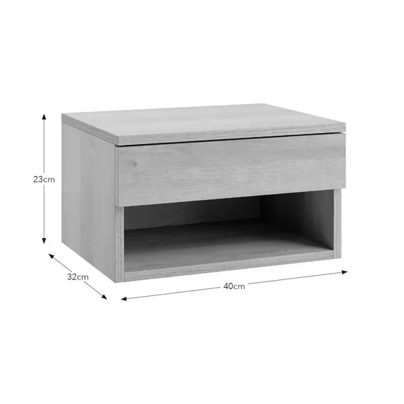 Henny 1 Drawer Floating Bedside Table, Light Oak Effect 6