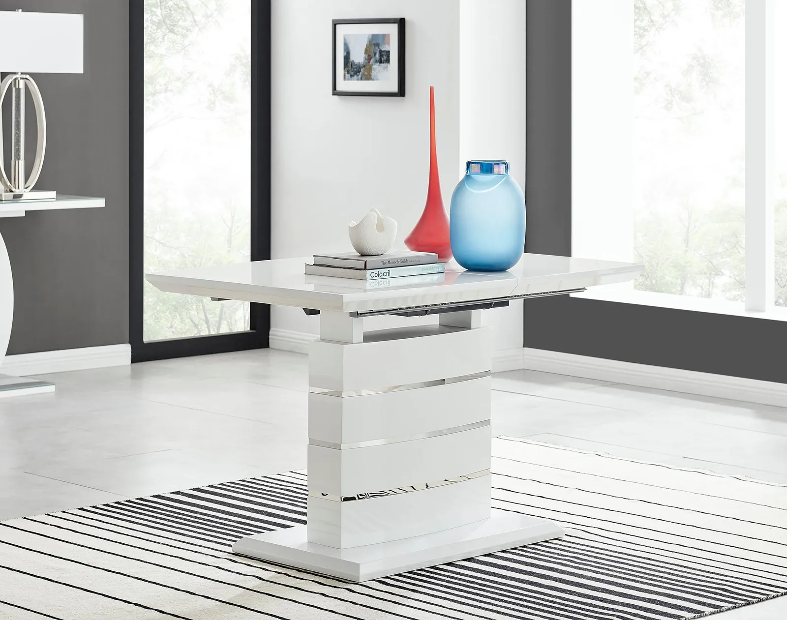 FurnitureboxUK Renato 120cm 4 / 6 Seat Modern High Gloss Extending Dining Table in White 2