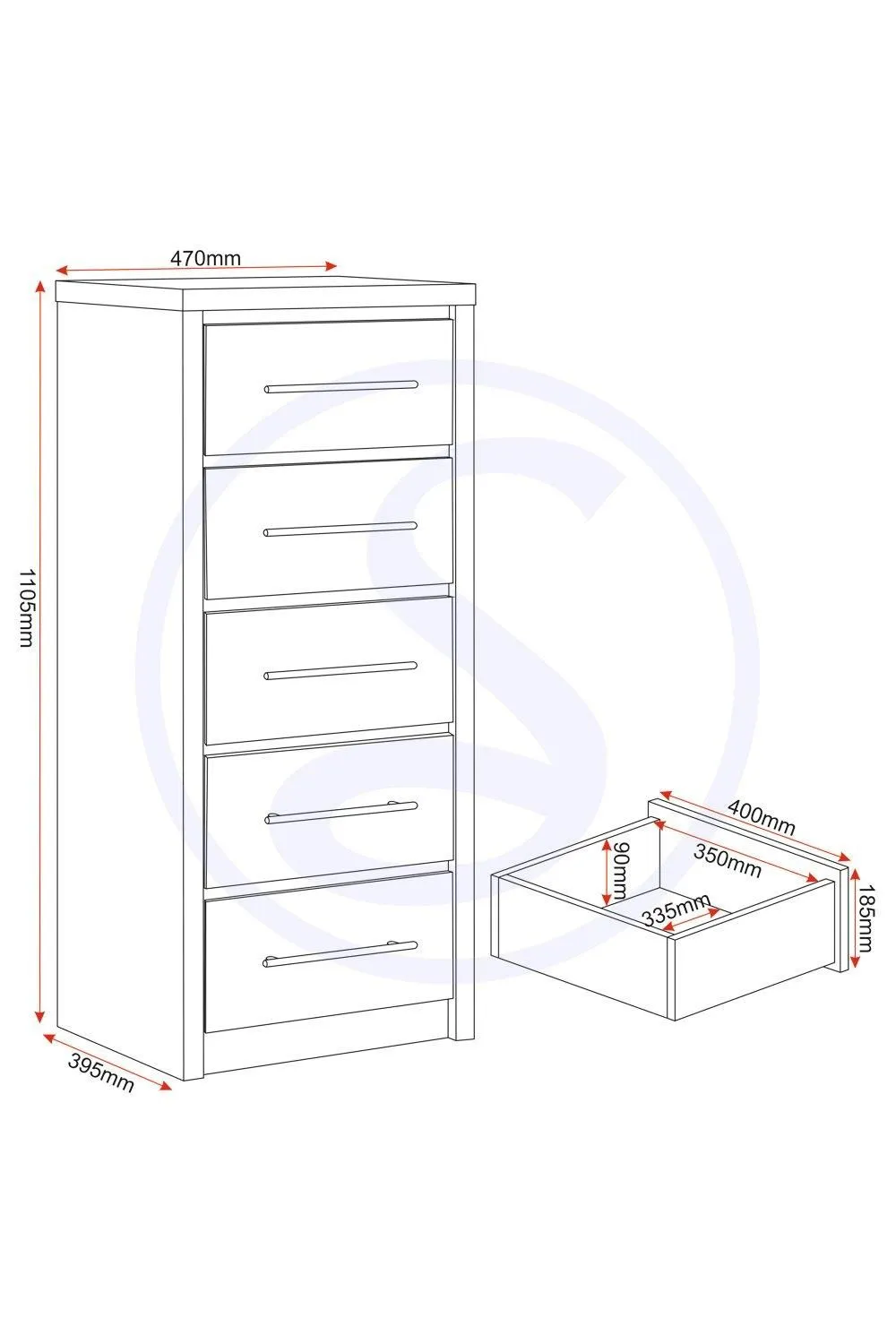 Seconique Seville 5 Drawer Narrow Chest in Grey 6