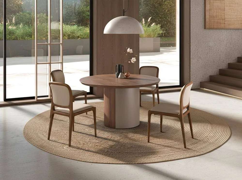 Angel Cerda Round Walnut Dining Table with Metallic Sand 140cm 4