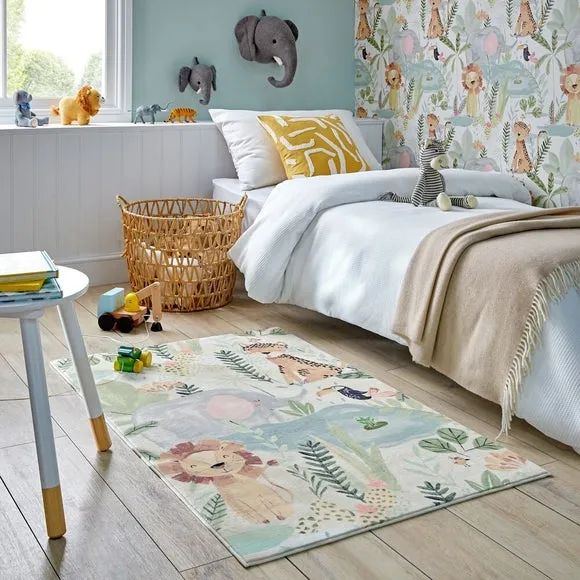 Jungle Friends Washable Faux Fur Rug 1