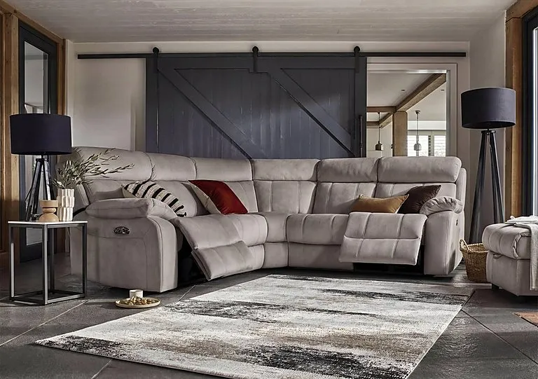 Moreno Large Fabric Power Recliner Corner Sofa with Power Headrests - R18 Beige