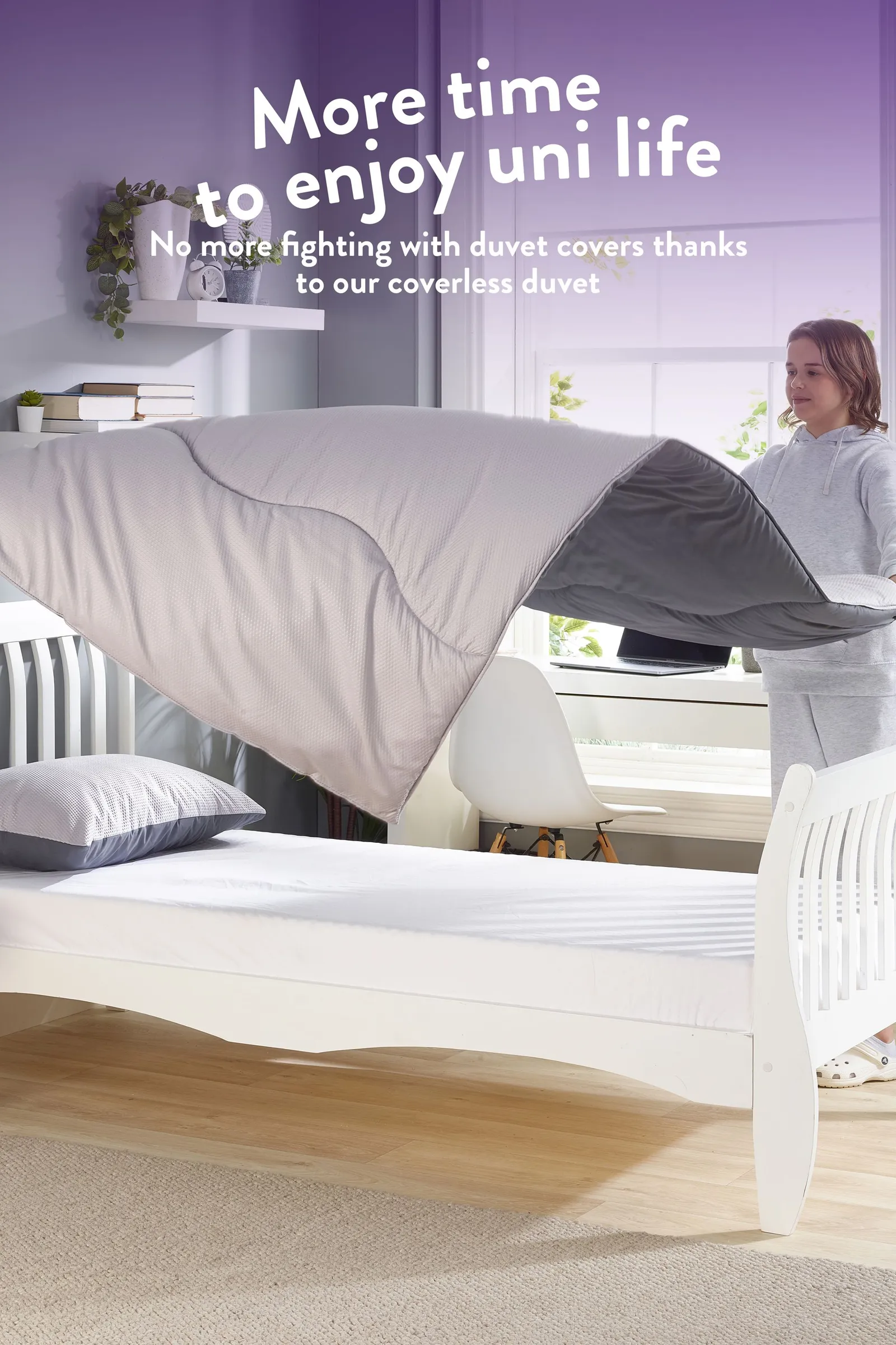 Slumberdown Back to Uni Embossed Waffle 10.5 Duvet, 2 Medium Pillows in Grey 4
