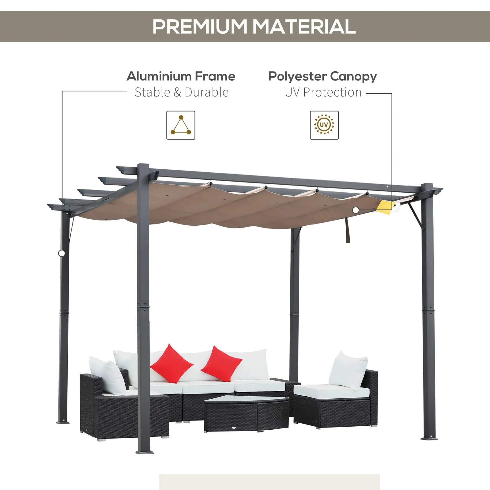 OUTSUNNY 3x3(m) Pergola Gazebo Sun Shade Shelter Aluminium Garden Canopy in Brown 4