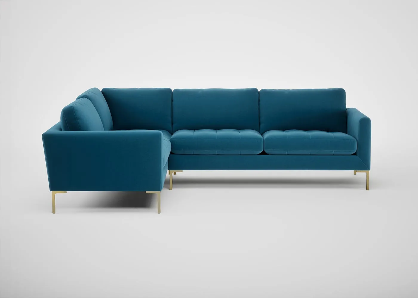 Heal's Eton Left Hand Facing Corner Sofa Smart Velvet Ocean Blue Brass Feet 1