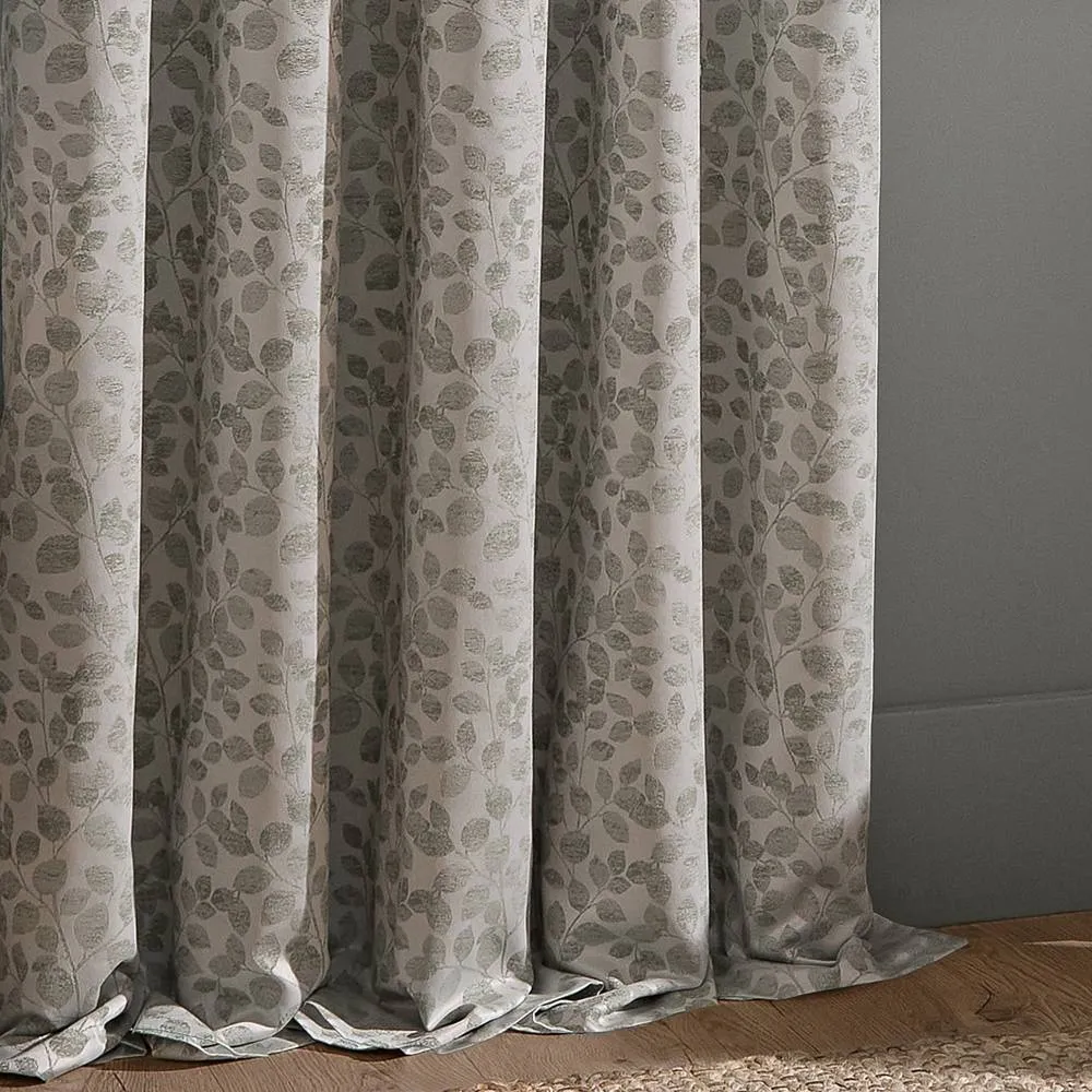 Wylder Grace Leaf Jacquard Fully Lined Pencil Pleat Curtain Pair in Grey 5