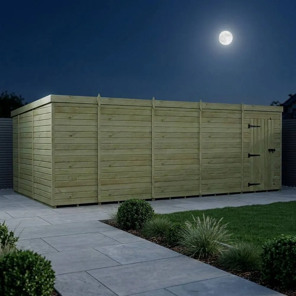Buttercup Farm 19ft x 10ft Pent Garden Shed Single Door No Windows - Timber in Brown 3