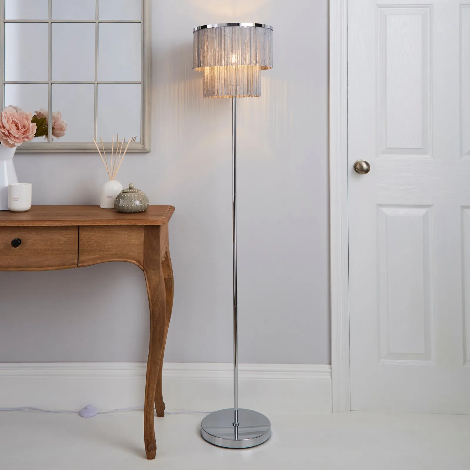 Jaz Fringe Grey Floor Lamp Grey