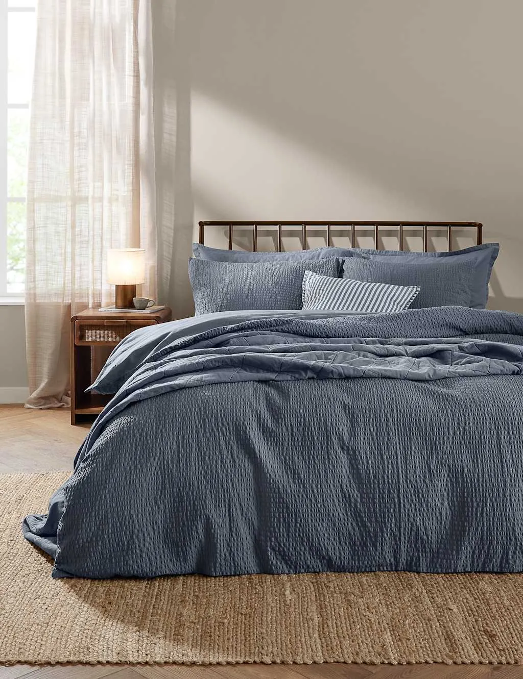 YARD Hebden Pure Cotton Seersucker Bedding Set Blue