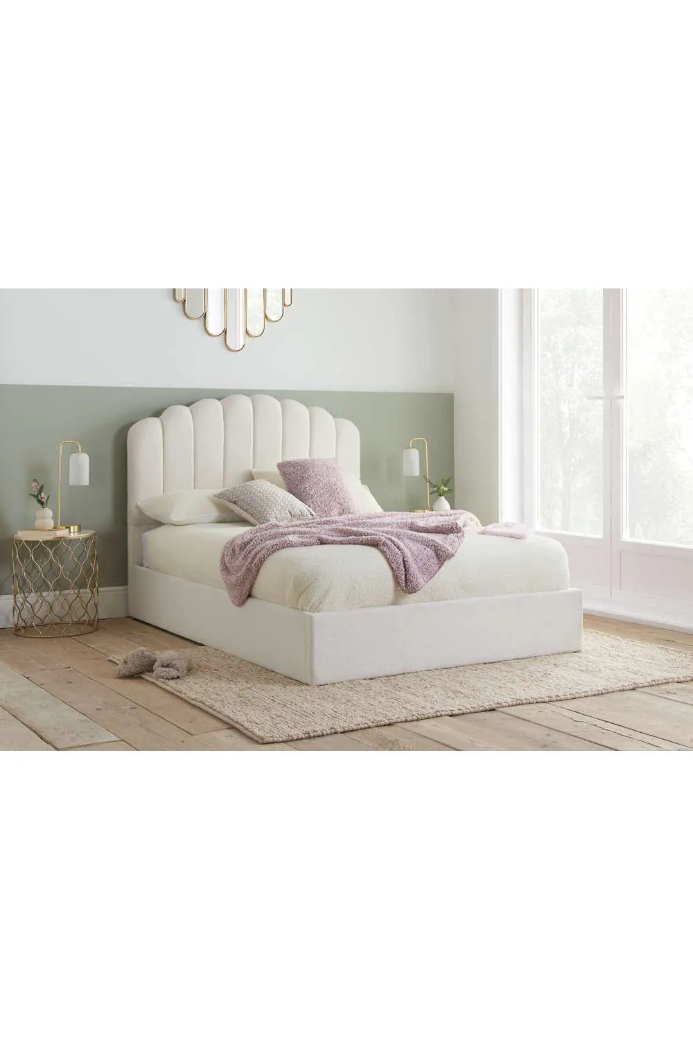 Birlea White Boucle Fabric Ottoman Bed Frame Storage Monaco 1