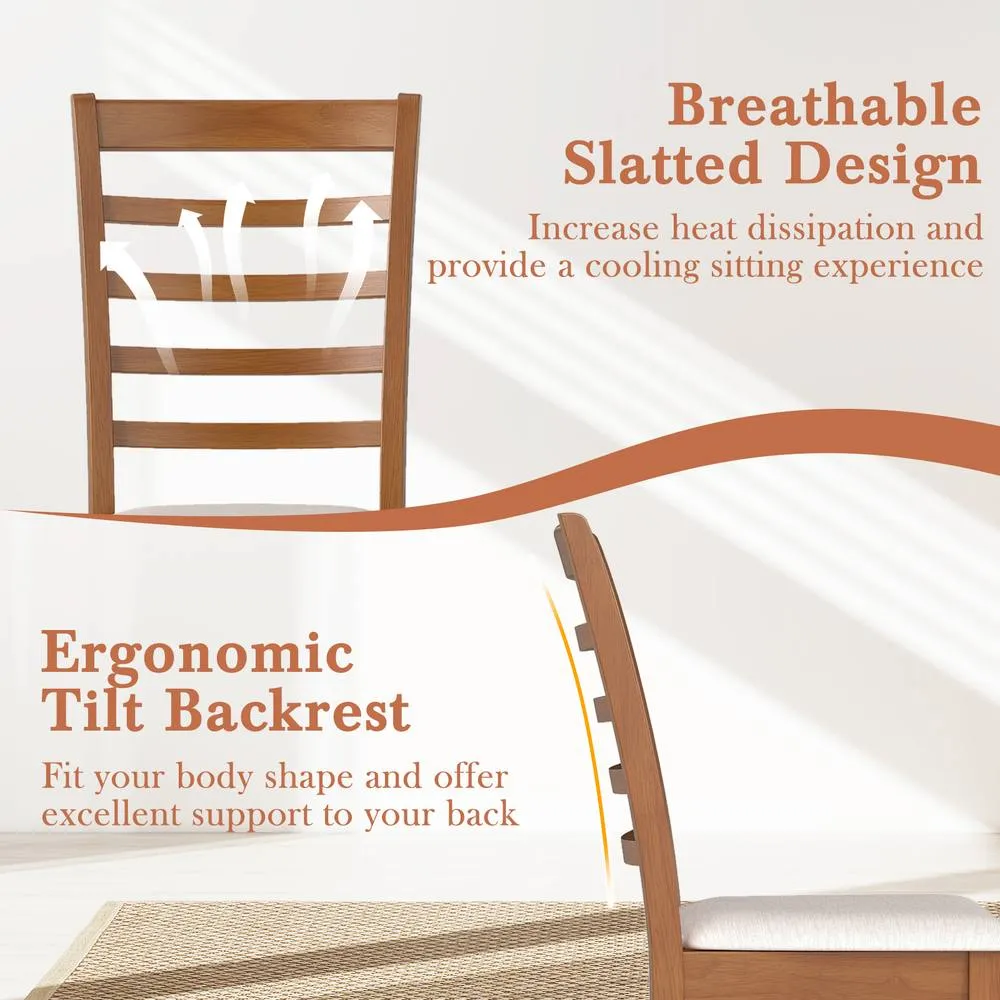 Costway 2PCS Wooden Dining Chair Modern Upholstered High back Kitchen Chair in Beige 4