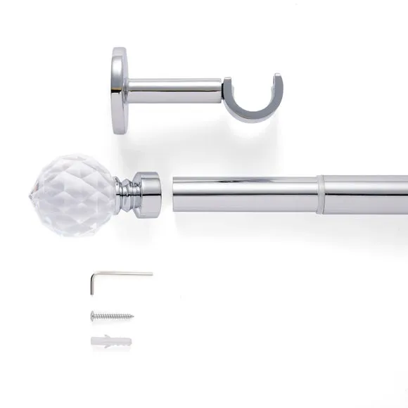Faceted Ball Extendable Metal Eyelet Curtain Pole 2
