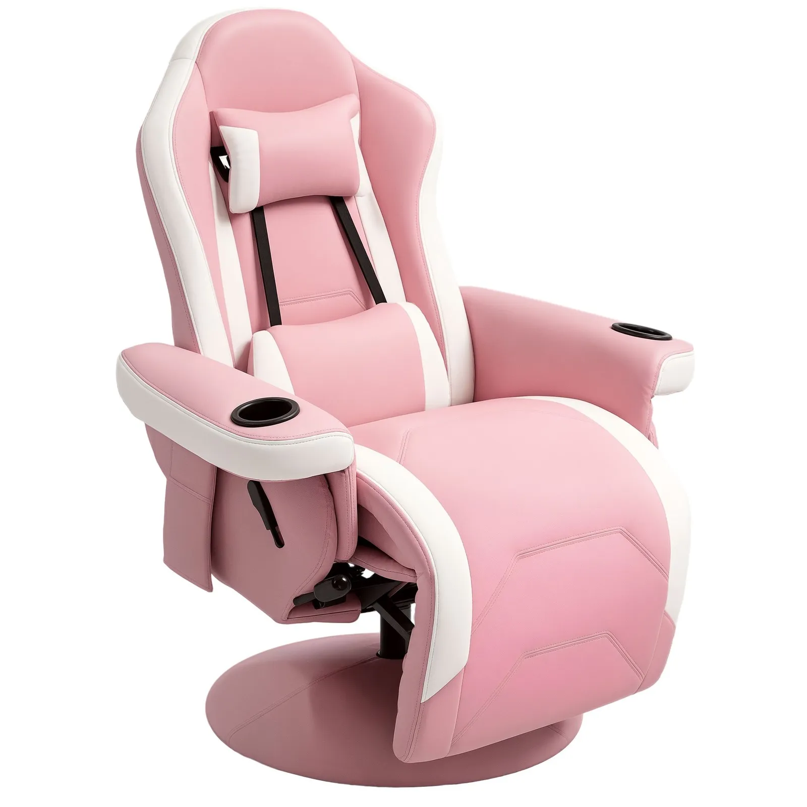HOMCOM Manual Recliner Armchair PU Sofa Chair w/ Footrest & 135° Reclining in Pink 2