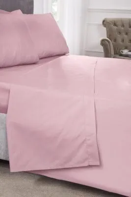 New Edge Blinds Percale Collection 180 Thread Count Percale Flat Sheet in Pink
