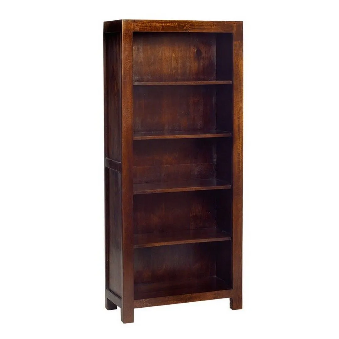 Indian Hub Toko Dark Mango Large Open Bookcase Solid Mango Wood - L34xW75xH175 cm in Brown