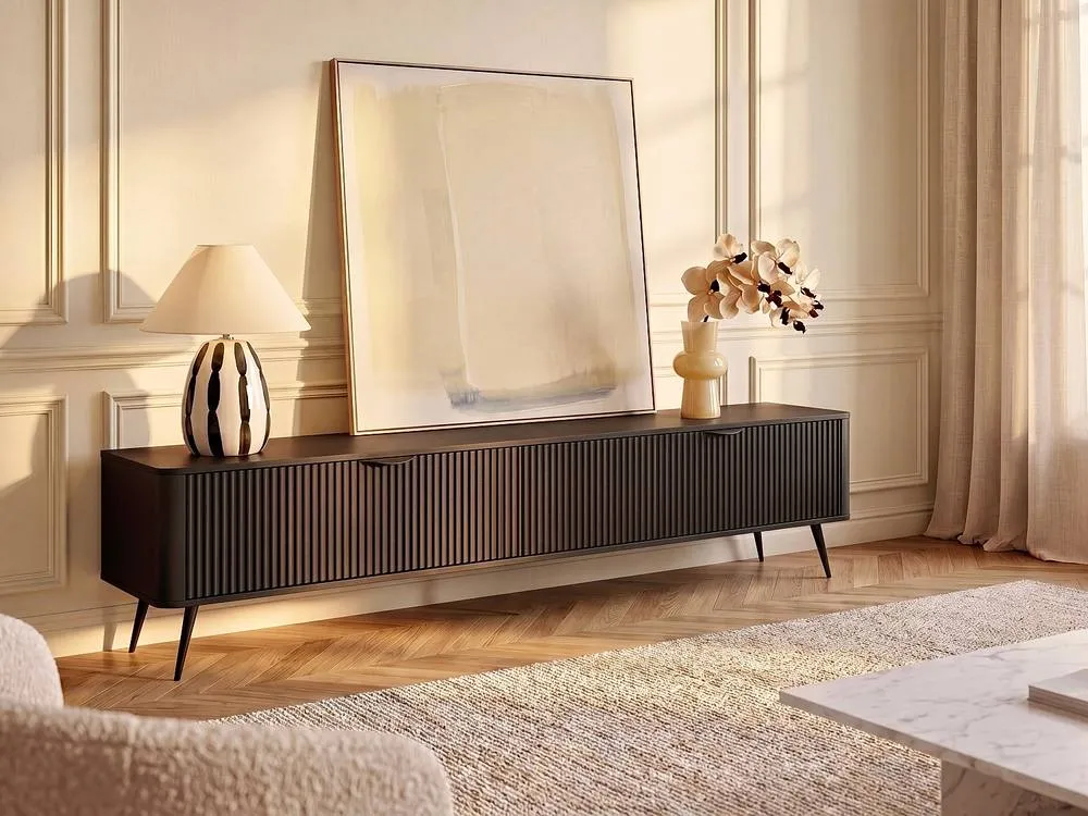 Vente-unique TV Unit In MDF With 2 Doors - Black - ELONARIA 3