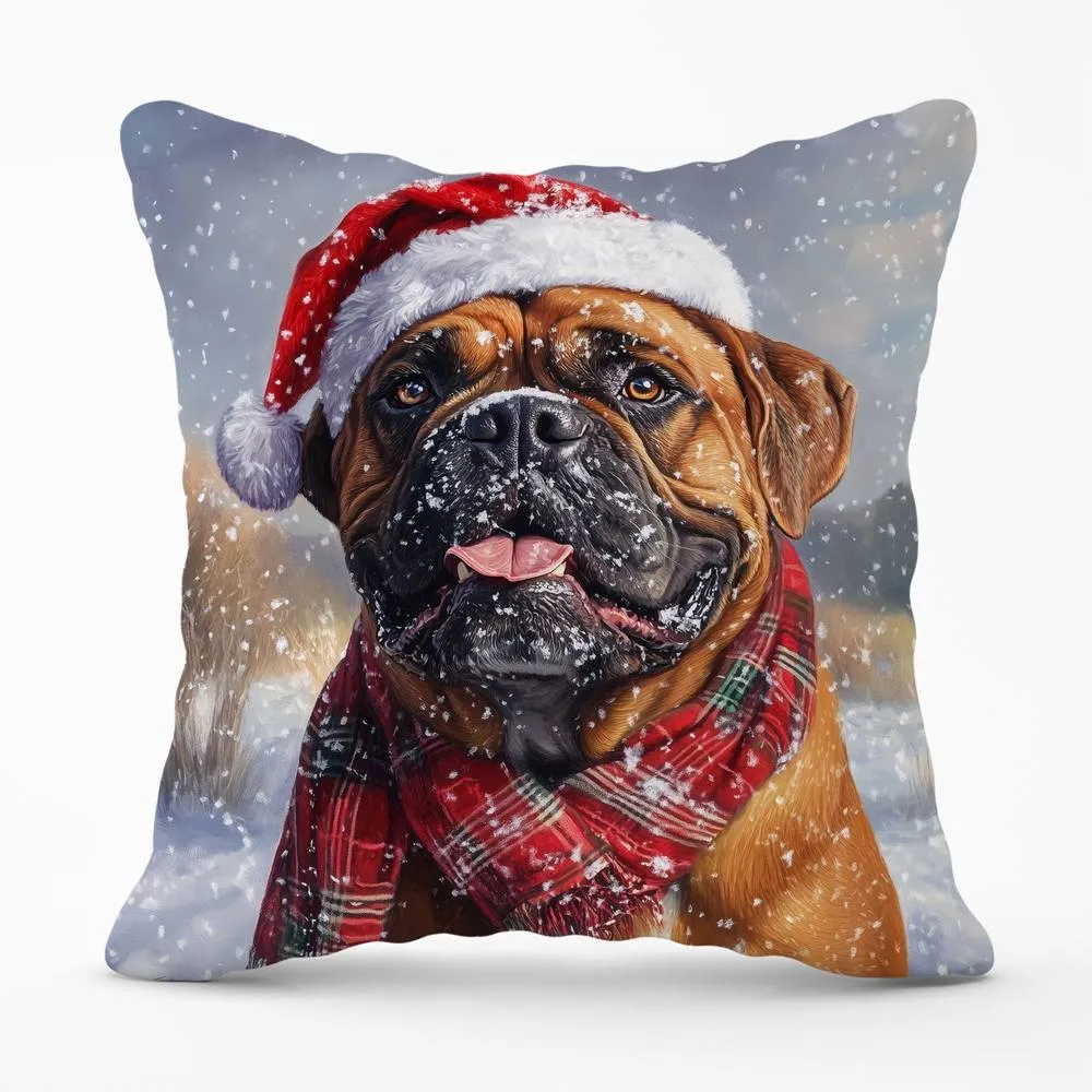 Warren Reed - Designer Christmas Bullmastiff Cushion in Brown