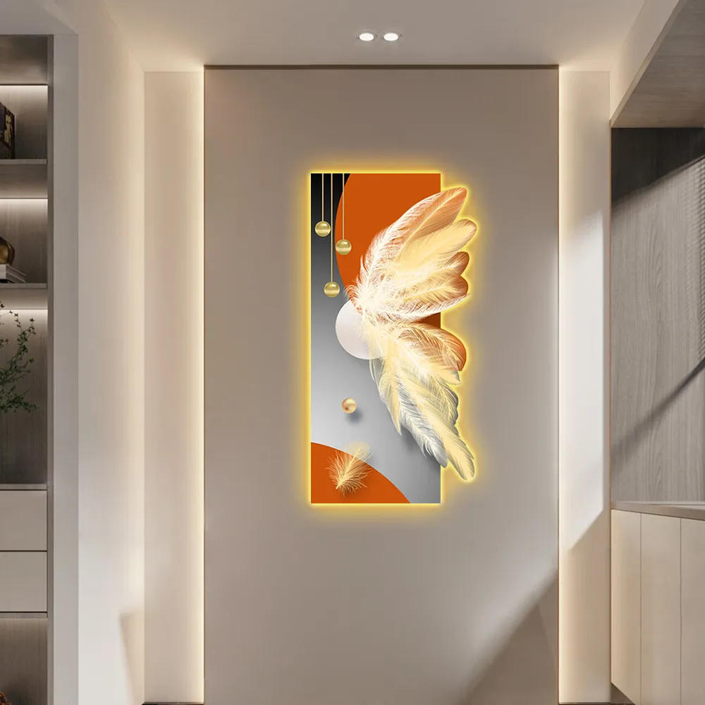 Modern Abstract LED Wall Art with Backlit Light Unique Feather Design for Living Room Home Decor