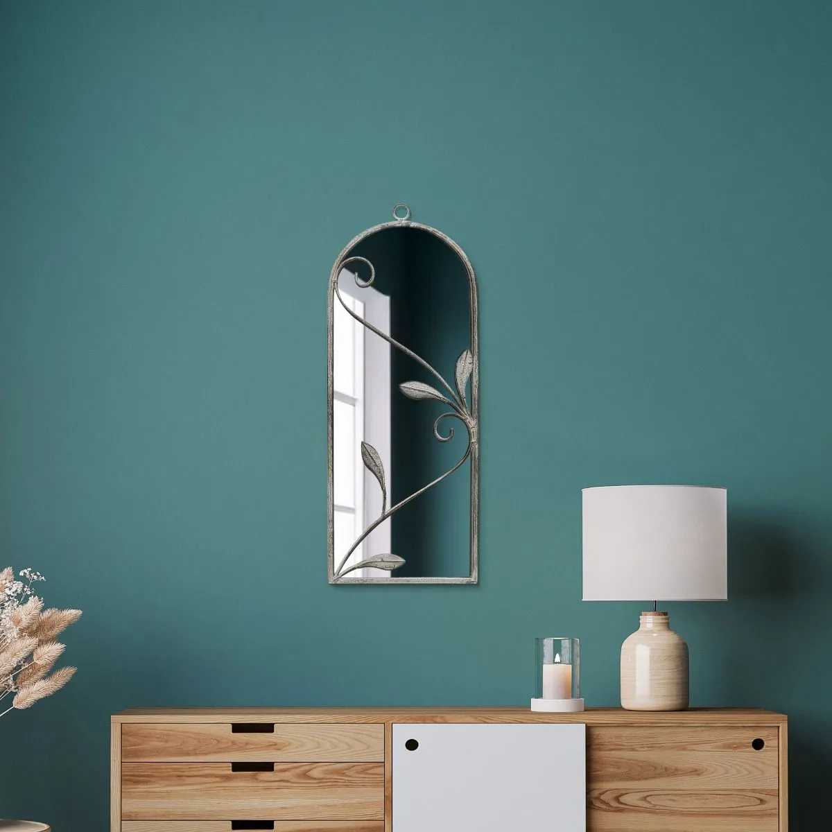 MirrorOutlet Concrete Colour Metal Framed Arched Wall Mirror 25"x 9" (64 X 24CM) in Grey 6