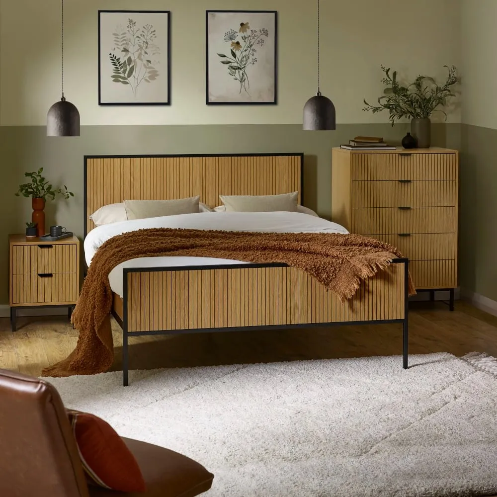 Sia - King Size - Low Foot End Bed - Oak/Black - Wooden/Metal - 5ft