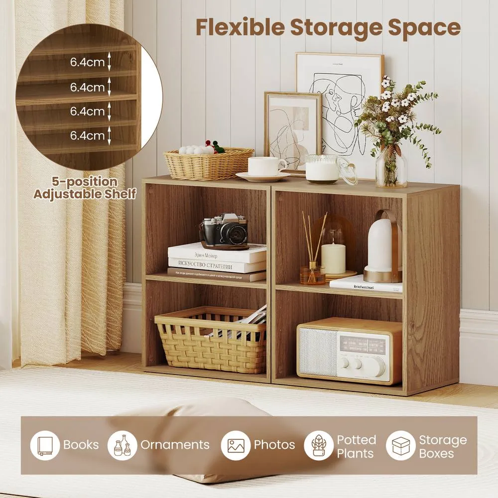 Costway 2-Cube Bookcase Modern Open Bookshelf w/ 5-Position Adjustable Shelf in Natural 6