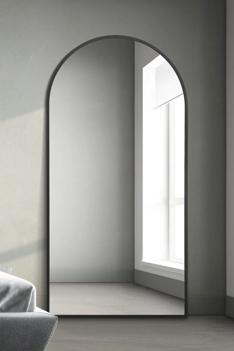MirrorOutlet Black Framed Arched Leaner/Wall Mirror 75" X 47" (190CM X 120CM)