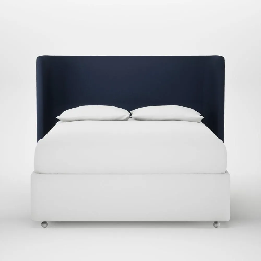 Heal's Monroe Headboard Lift Storage King Smart Cotton Linen Indigo 1