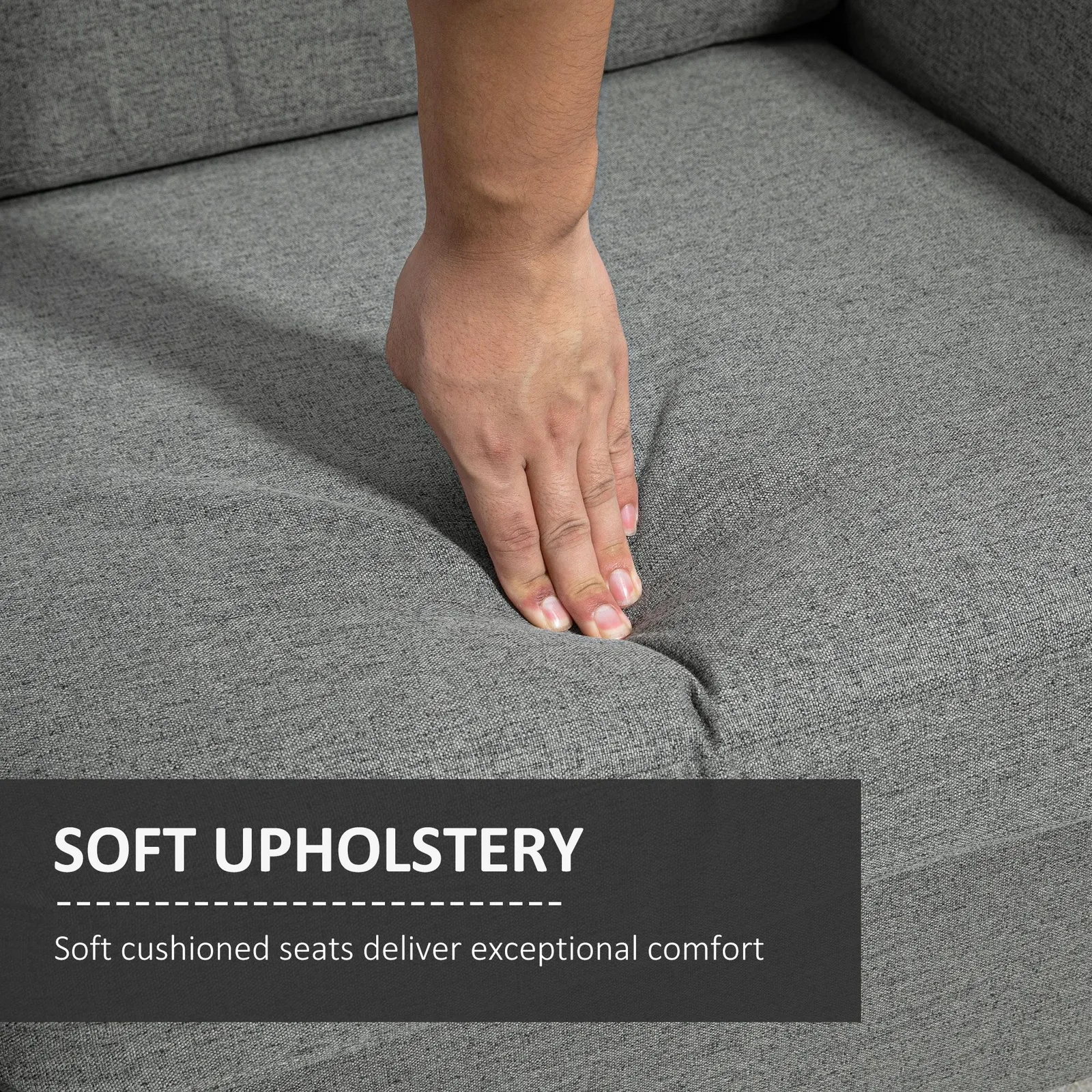 HOMCOM Double Seat Sofa Linen Upholstery Loveseat Couch w/ Armrests in Grey 4