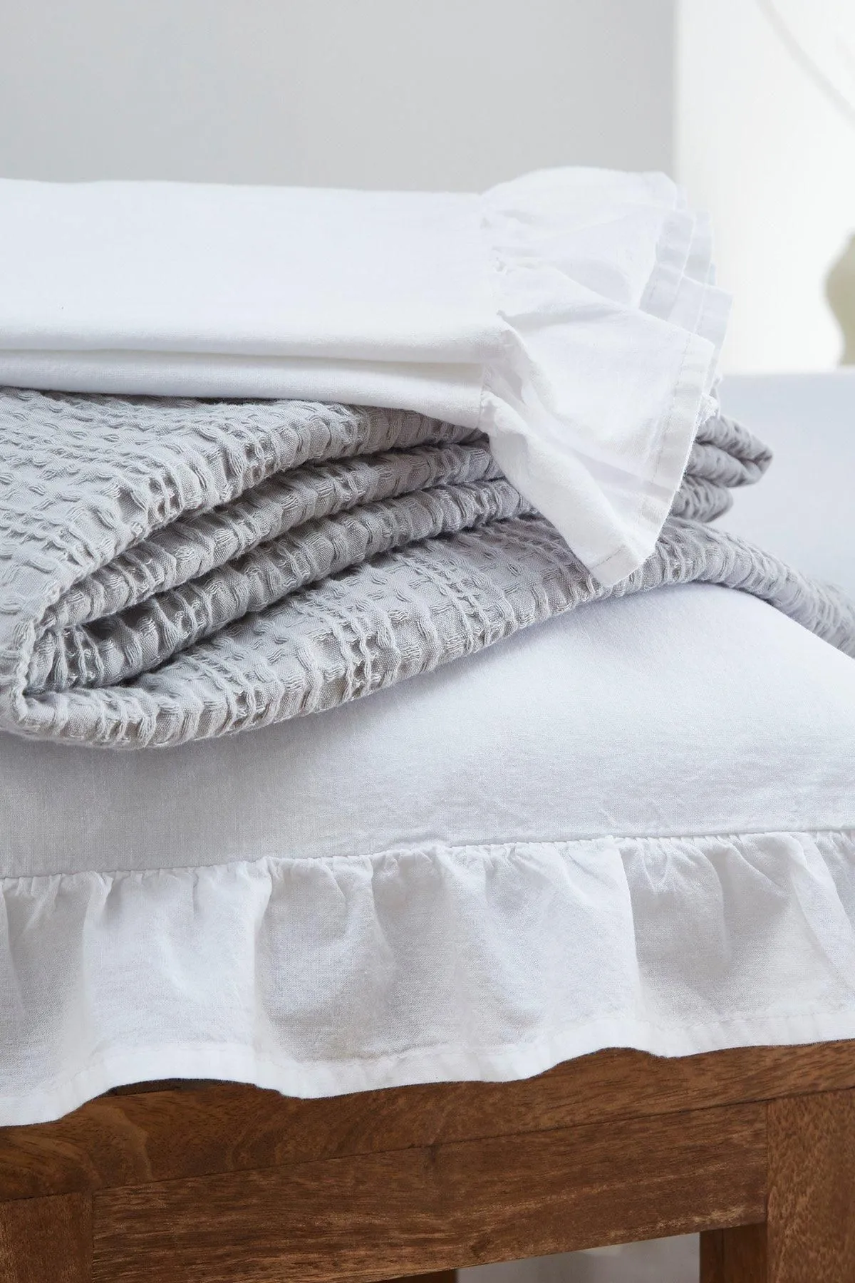 Appletree 'Cassia Frill' 100% Cotton Relaxed Look Duvet Cover Set in White 4