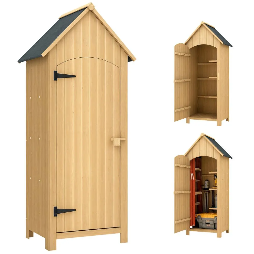OUTSUNNY Wooden Small Garden Shed with 3 Shelves & Tilt Roof in Natural 2