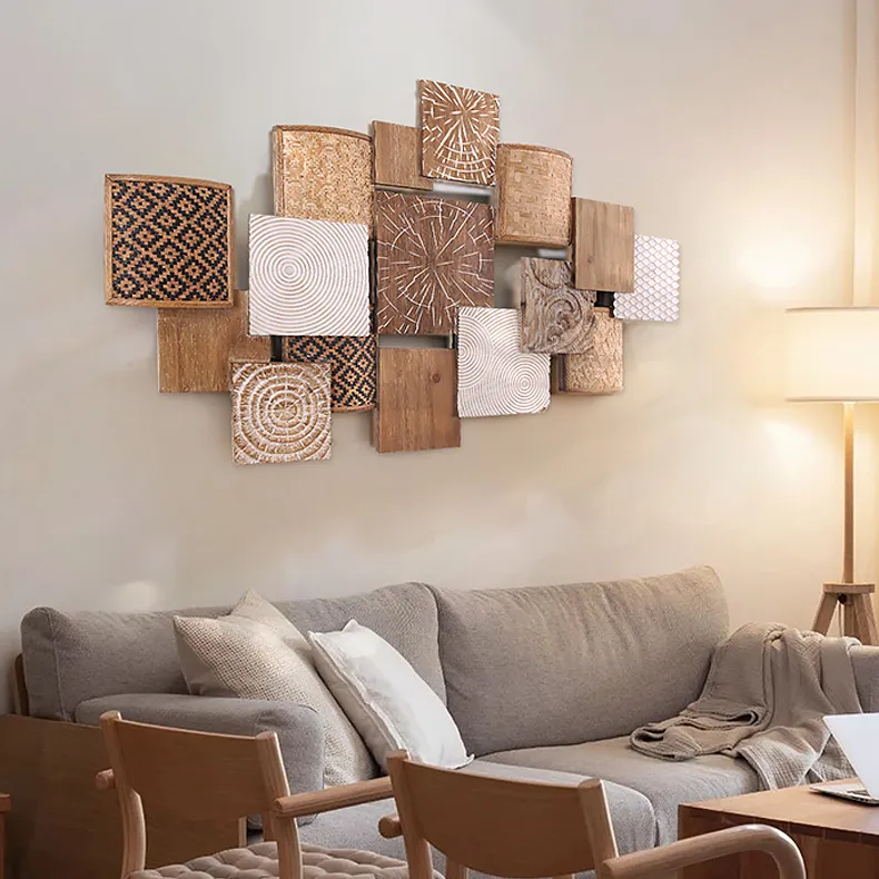 Japandi Wood Wall Decor Hanging Carved Home Bamboo Wall Art for Living Room