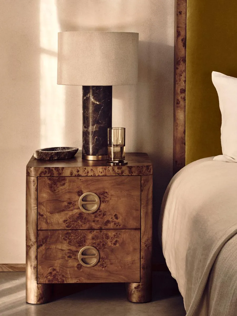 Warwick Bedside Table, Mappa Burl
