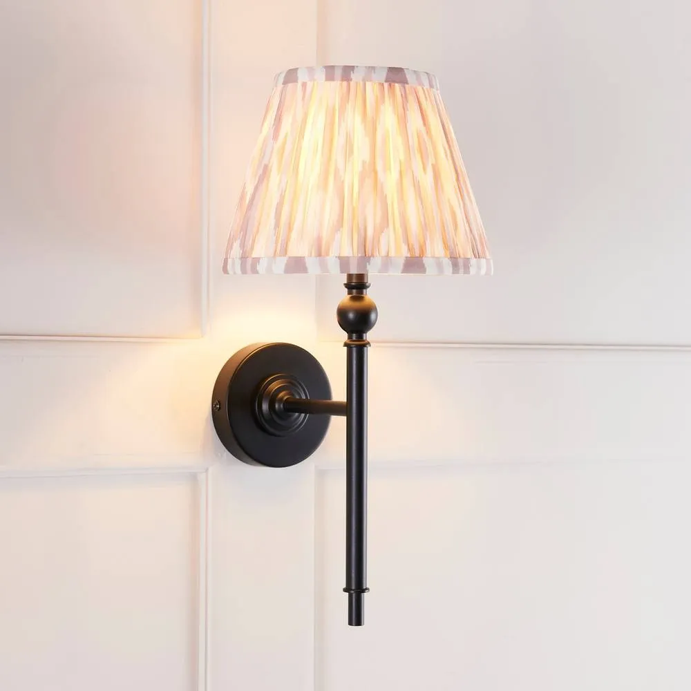Netlighting Lille Matt Black Wall Light Fabric Ikat Shade 20cm B22 2