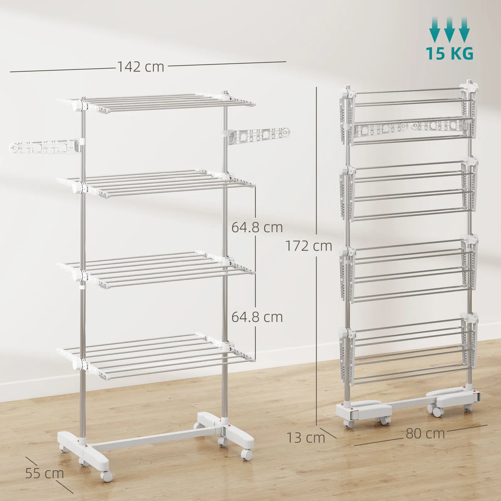 HOMCOM Large Clothes Airer Stainless Steel Clothes Drying Rack White in Silver 3