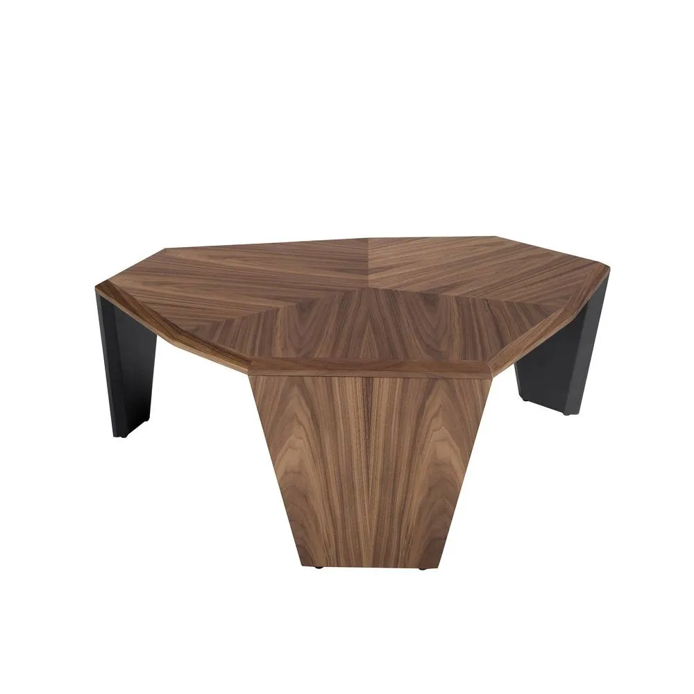 Angel Cerda Asymmetrical Coffee Table, Walnut Veneer, Black PVC Legs in Brown 2