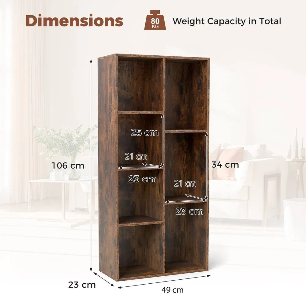 Costway 7-Cube Wooden Bookcase Industrial Display Bookshelf Open Storage Unit in Brown 2