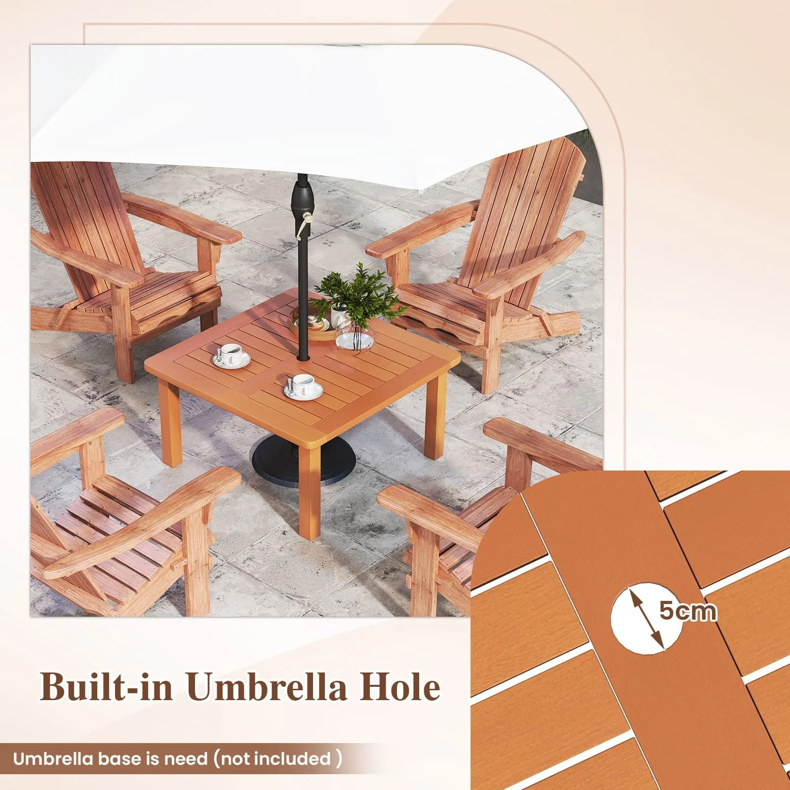 Costway Patio Coffee Table Outdoor Solid Wood Side Table with Slatted Tabletop in Natural 4