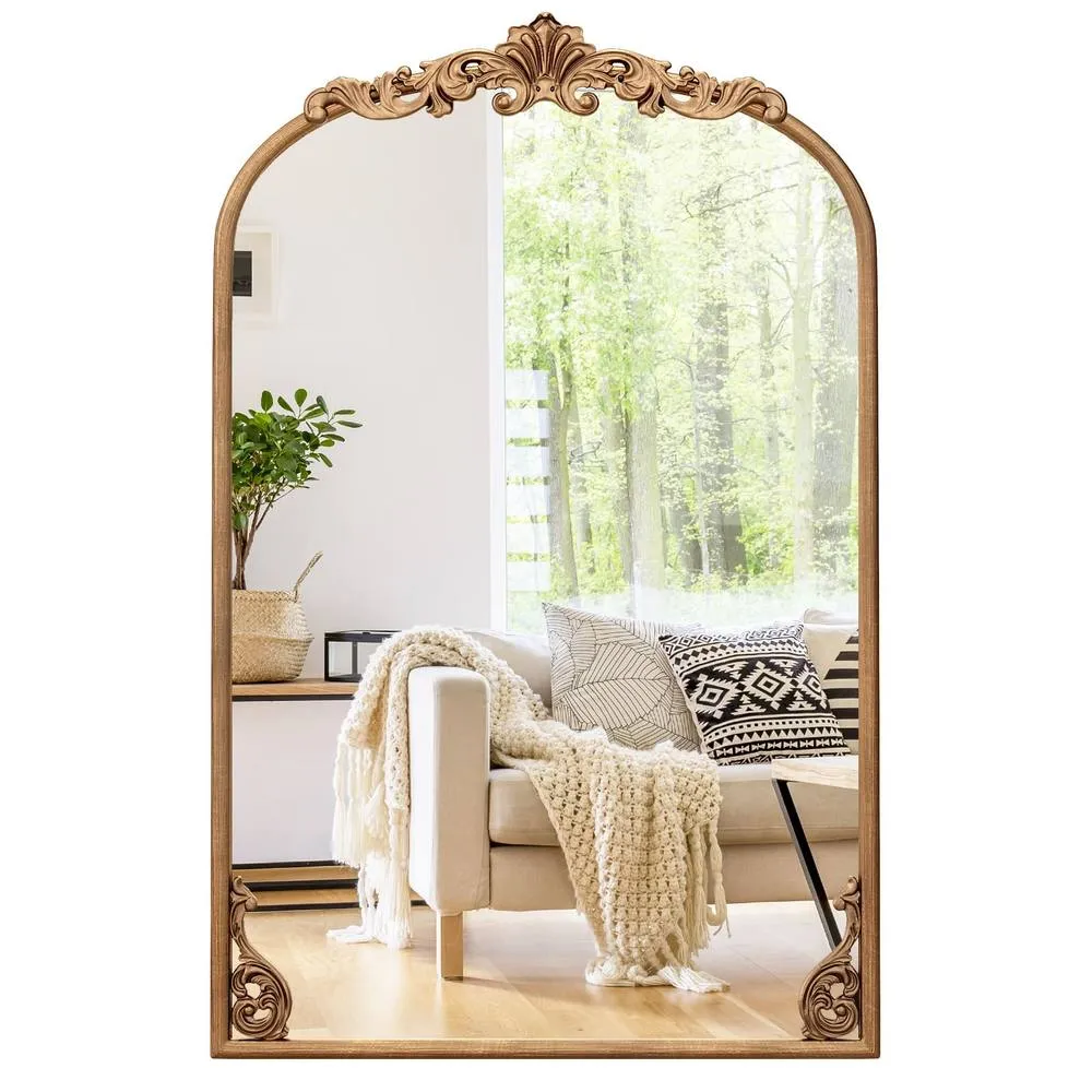 Costway Antiqued Gold Wall Mirror 76 cm x 51 cm Dramatic Arched Mirror-Gold