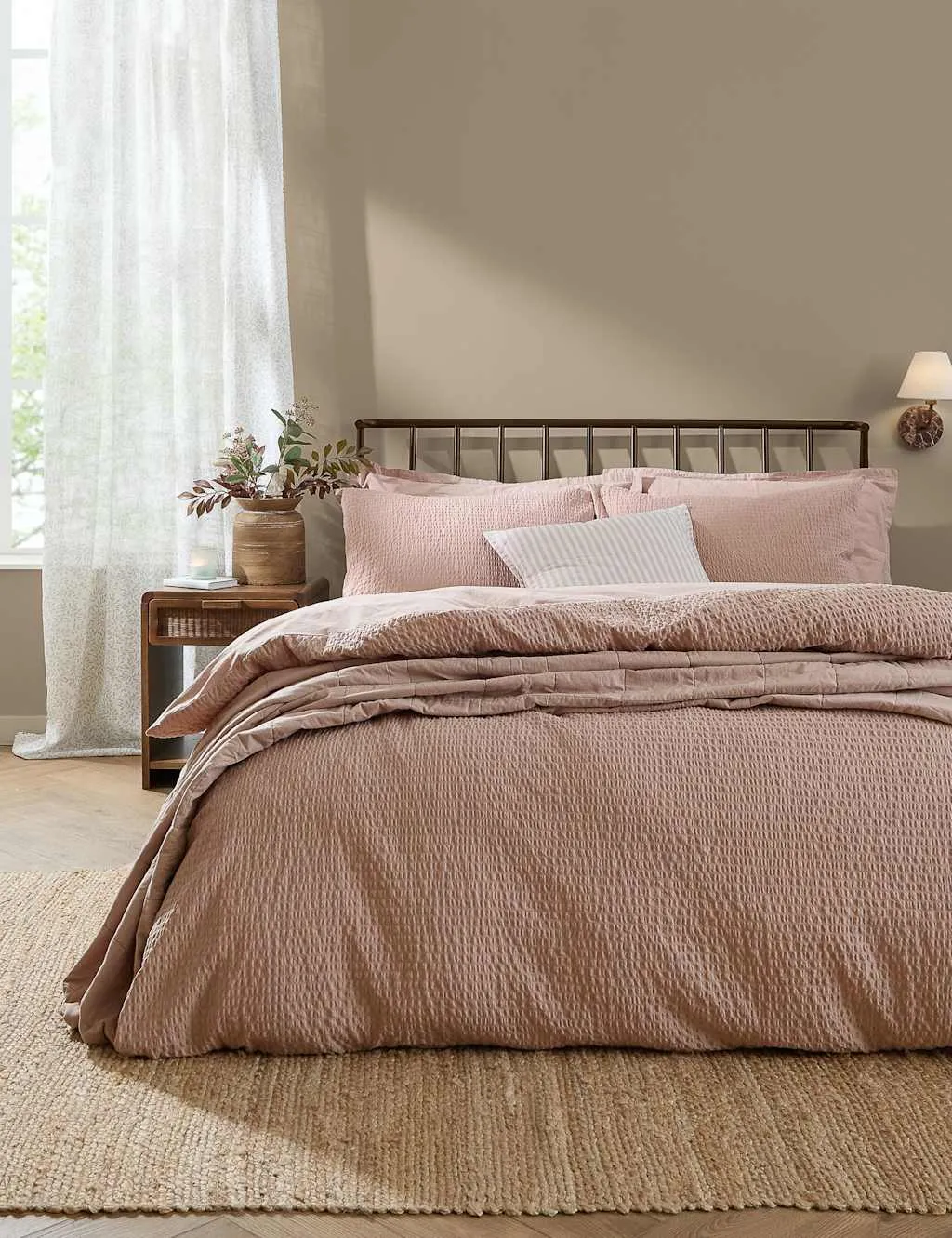 YARD Hebden Pure Cotton Seersucker Bedding Set Soft Pink
