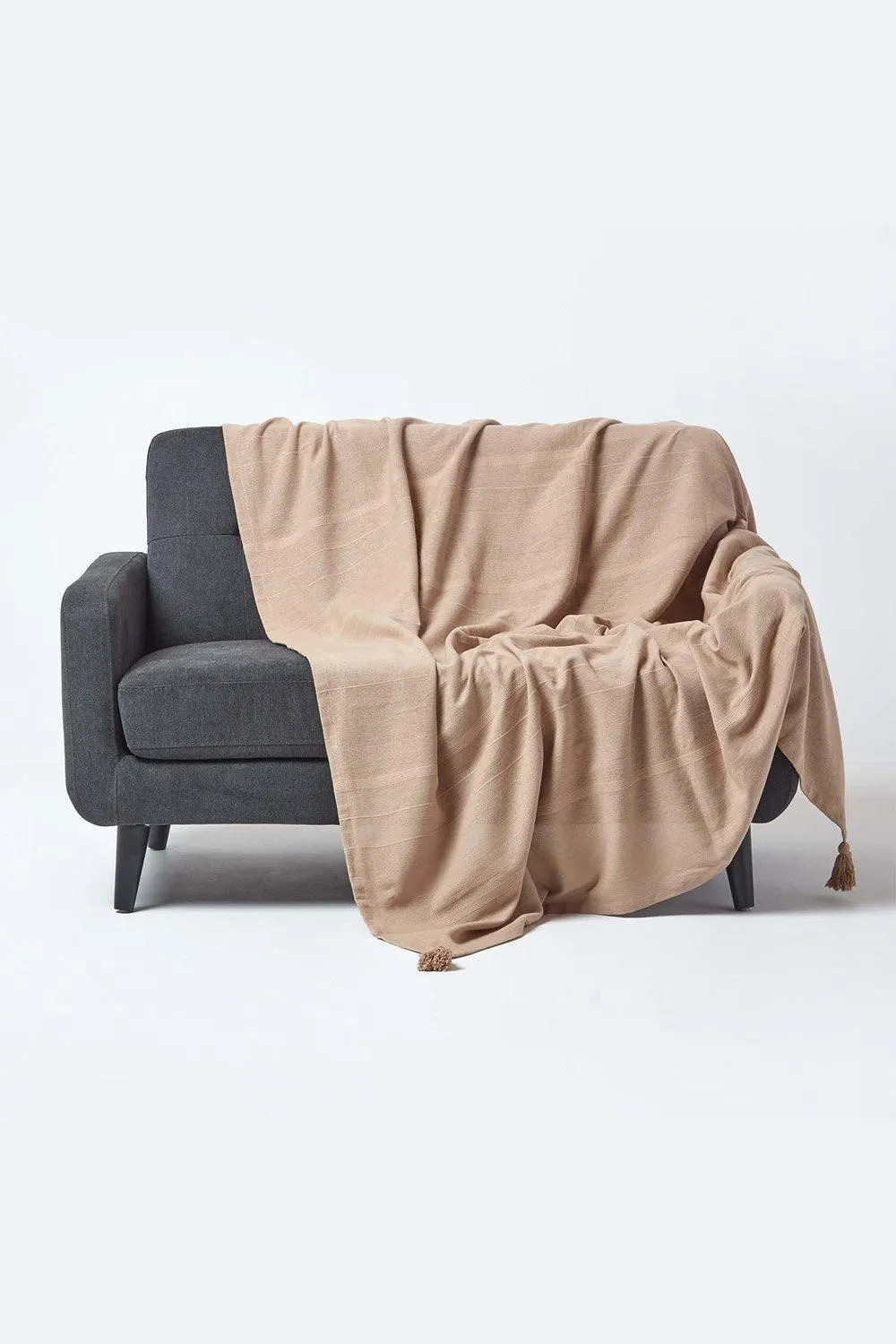 Homescapes Cotton Rajput Ribbed Throw in Beige
