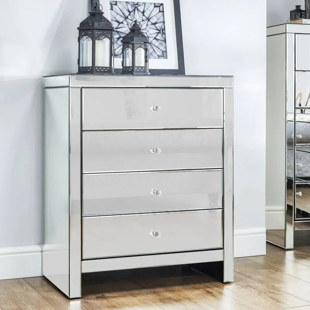 Comfy Living Ltd Mirrored 4 Drawer Chest Of Drawers in Silver 3