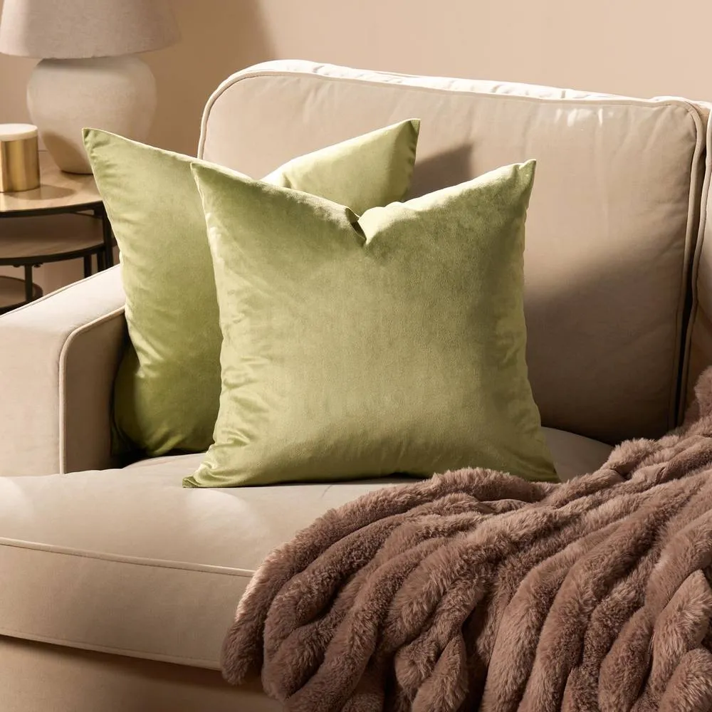 OHS 2 x Matte Velvet Cushion Covers Soft Plain Zip in Olive