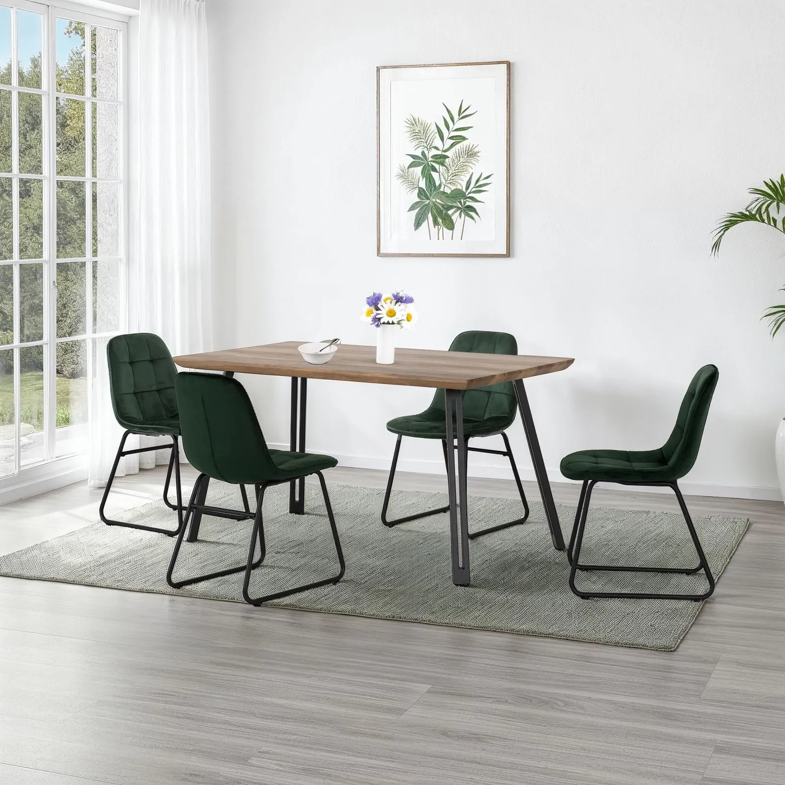 Seconique Quebec Straight Edge Dining Set with Lukas Chairs in Green 1