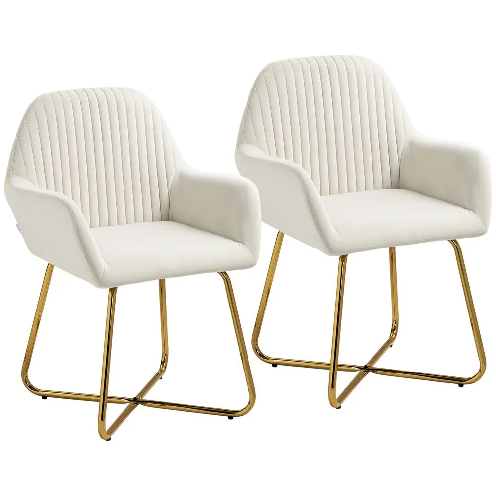 HOMCOM Modern Accent Chair Set of 2 Upholstered Armchair Cream White 2