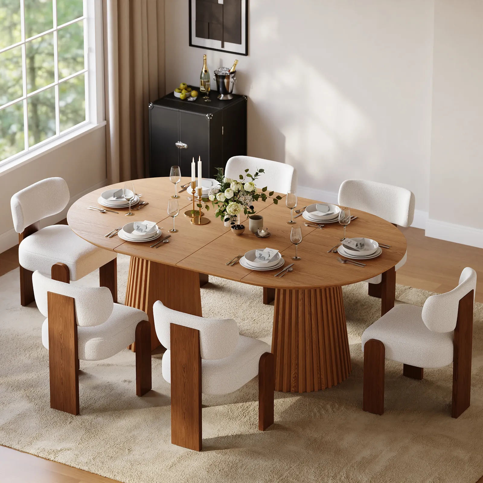 Dining Set 47"–79" Extendable Solid Wood Dining Table with 6 Chairs