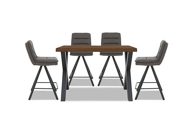 Hades 140cm Straight Edge Table with X Shaped Legs and 4 Njord Anthracite Fabric Swivel Bar Stools - Old Bassano