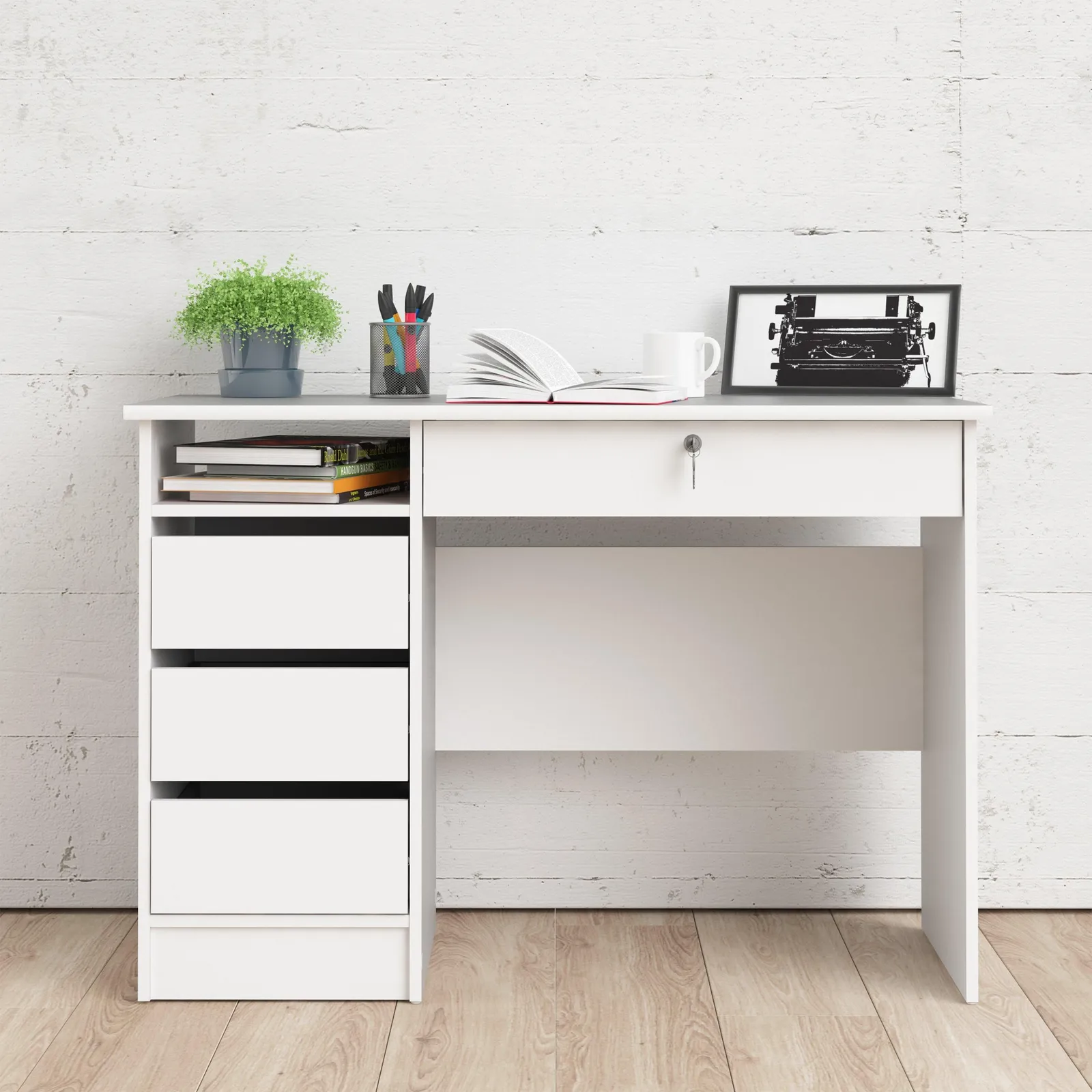 Furniture To Go Function Plus 4 Drawer Desk Handles Drawer in White 4